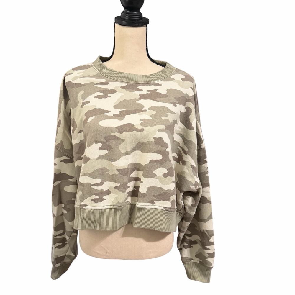 Aerie Women's Green Camo Take It Easy Crew Sweatshirt Sz L Comfort Cozy Casual